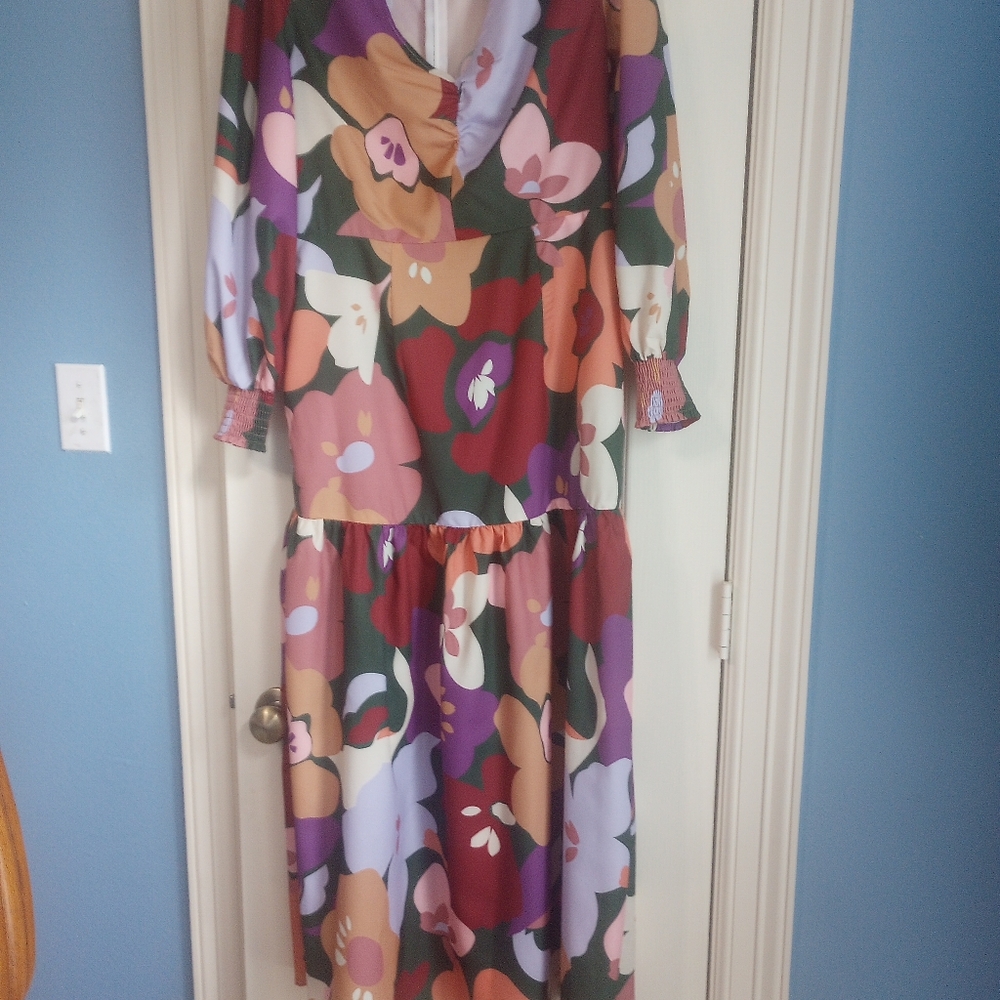 Ruched Red and Pink Maxi Dress
